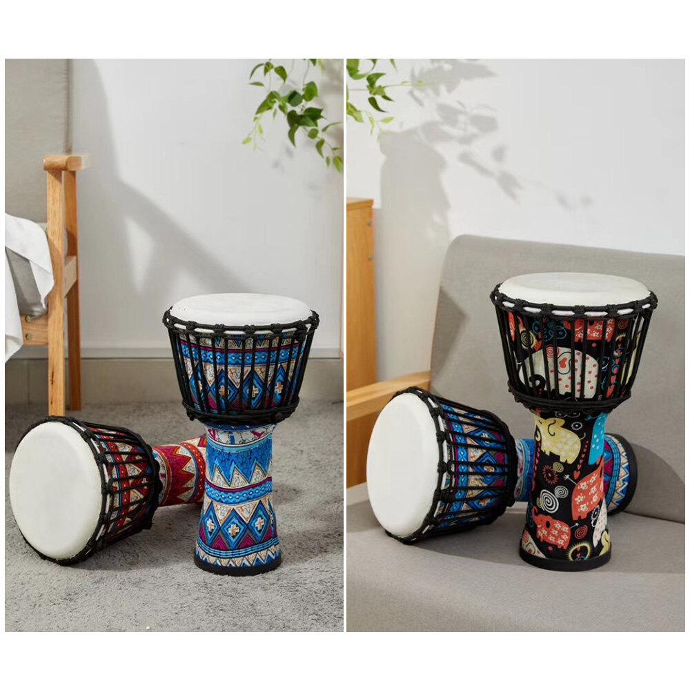 Trống châu phi di động 8 inch trống cầm tay djembe với họa tiết nghệ thuật đầy màu sắc bộ gõ nhạc cụ