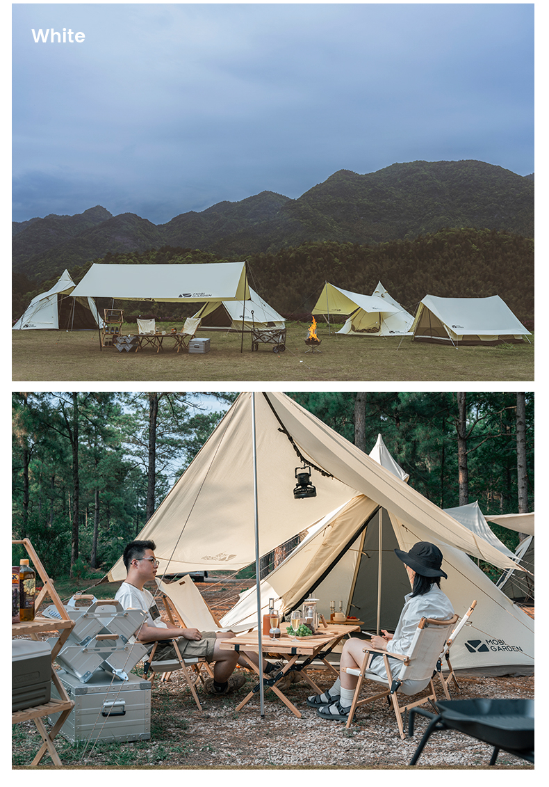 MOBI GARDEN Camping Cotton Pyramid Tent 2-3 Person Family Canvas Tent Tower A Waterproof · v43