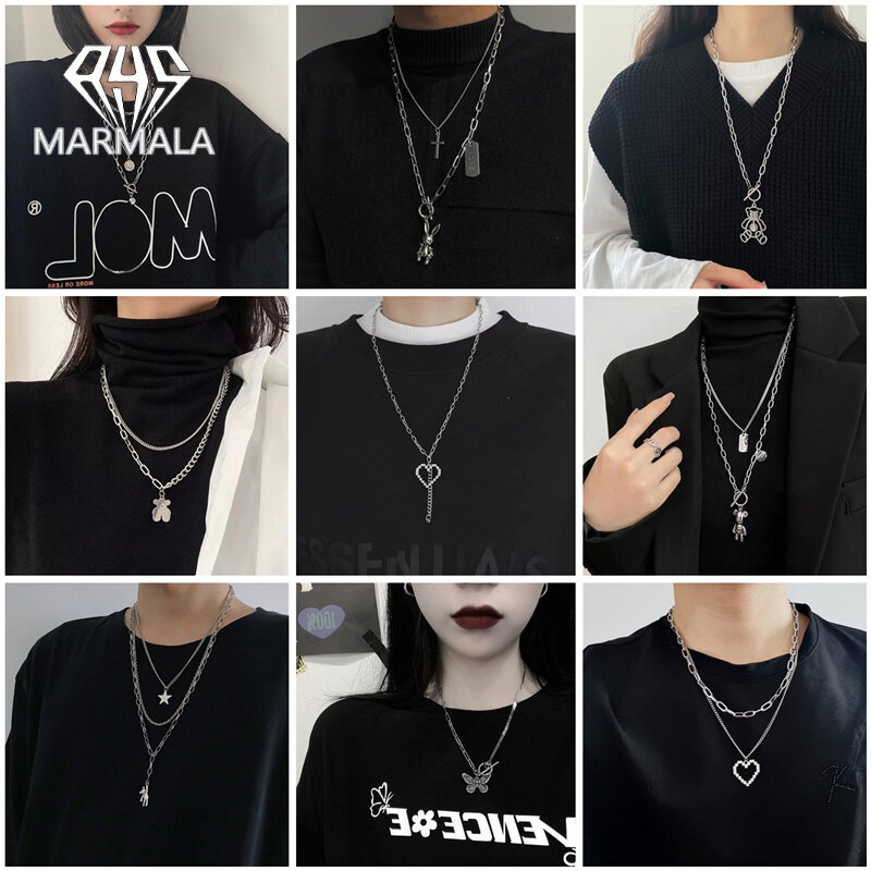 Vòng Cổ Nhiều Lớp Thời Trang Dây Chuyền Áo Len Gấu Nữ Trang Sức MARMALA Dài Cá Tính Hip-Hop Cho Nữ