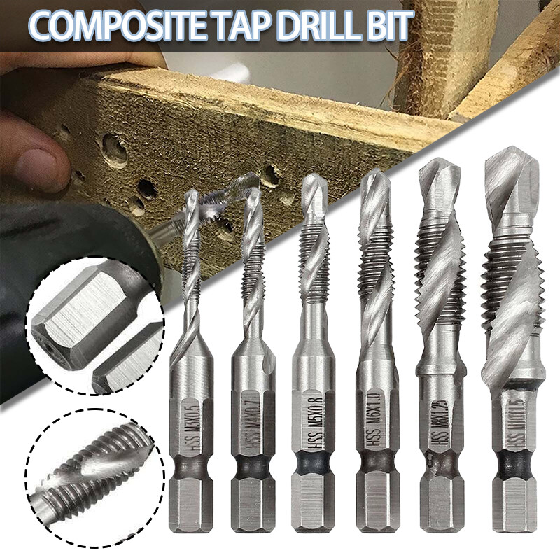 Stiup 6 cái mũi khoan xoắn ốc m3-m10 mũi khoan hss 1/4 ''bộ dụng cụ cắt ren hệ mét chuôi lục giác