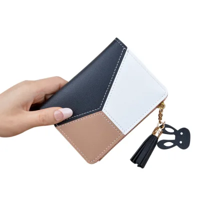 Wallet For Women Card Holder Wallet On Sale Short Zip Wallet Stitching Change PU Leather Tassel Purse Bag (2)