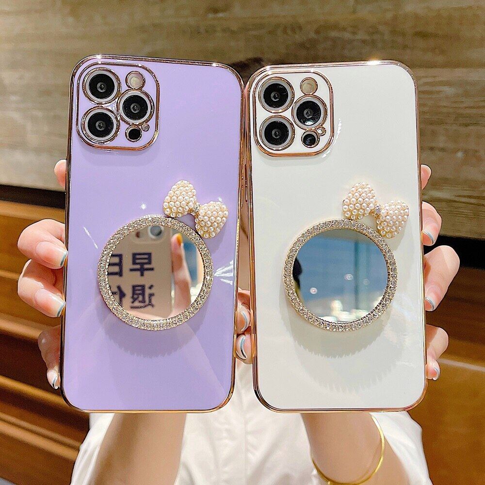 Ốp Điện Thoại Tráng Gương Kim Cương, Ốp Trang Điểm 3D Sang Trọng Dành Cho iPhone 12 Pro Max 7Plus 8Plus X XS XR XS MAX 11 11 PRO Dành Cho Iphone 11 PRO MAX SE 2020 12 Mini 12 12 PRO 12 PRO MAX 6 6S 6Plus 6 Ốp Lưng Chống Sốc Mềm Mạ Điện Splus