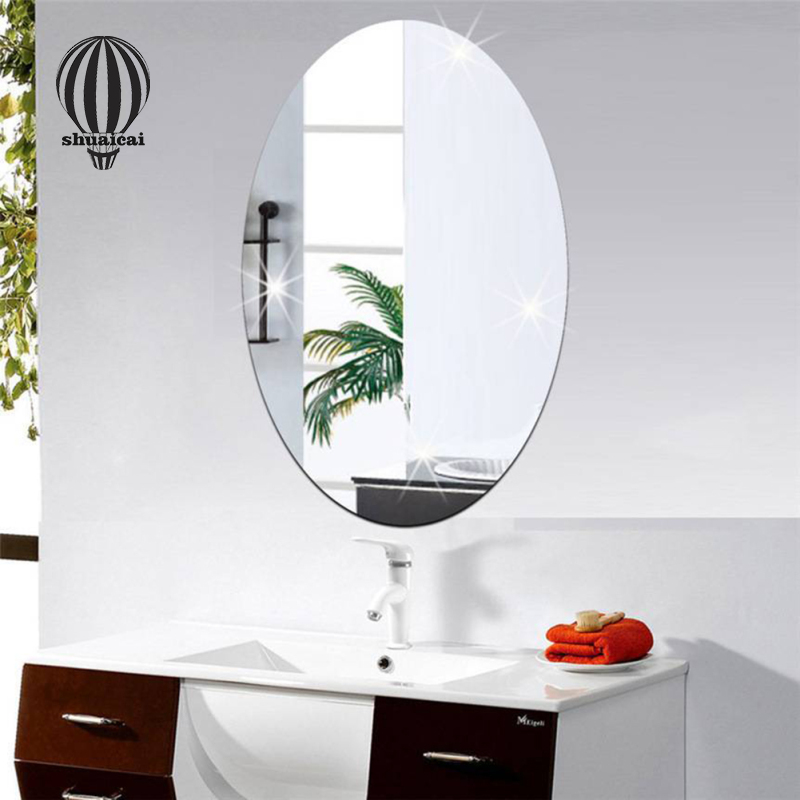Shuaicai Giấy Dán Tường Tráng Gương Hình Bầu Dục Giấy Dán Tường Tự Dính Hd Acrylic Chống Thấm Nước Để Trang Trí Tường Nhà