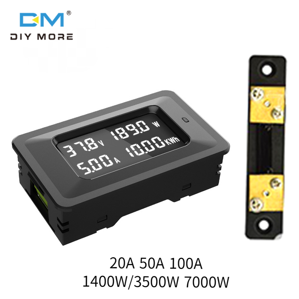Diymore 1400w 3500w 7000w 20a 50a 100a ampe kế đa năng ampe kế dc đồng hồ đo điện áp gia dụng hiển thị kỹ thuật số đồng hồ đo năng lượng dc kiểm tra pin