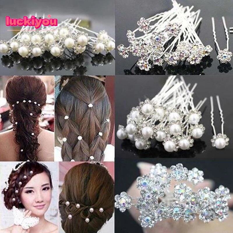 【Luckiyou】20 Chiếc/Bộ Dụng Cụ Thiết Kế Kiểu Tóc Cưới Giả Ngọc Trai Mũ Tiara Cô Dâu Phụ Kiện Tóc Kẹp Tóc Hình Chữ U Cho Nữ Kẹp Tóc