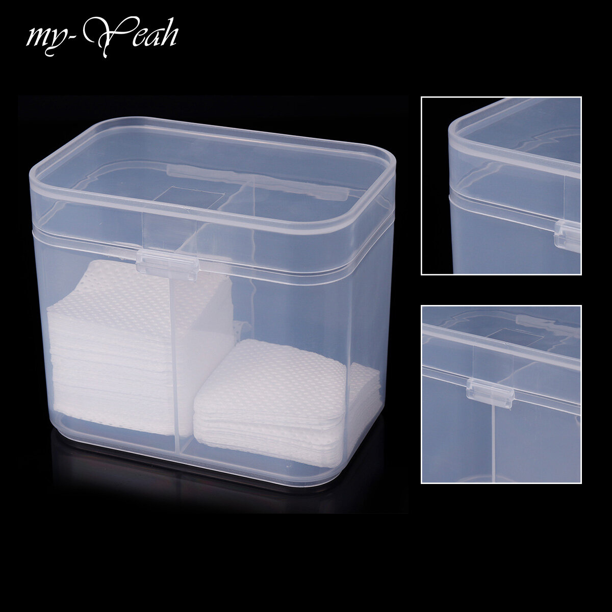 Myyeah Hộp Đựng Tẩy Trang Móng Trong Suốt 2 Ngăn Dụng Cụ Làm Móng, Miếng Bông Tẩy Trang Hộp Đựng Tăm Bông Hộp Đựng Đồ Lấp Lánh