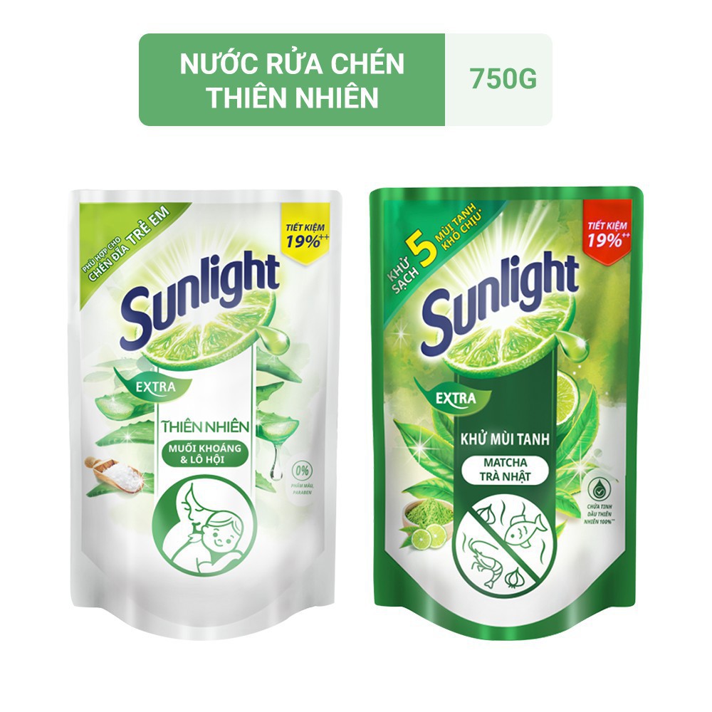 Nước rửa chén Sunlight Trà xanh/ Chanh túi 750ml