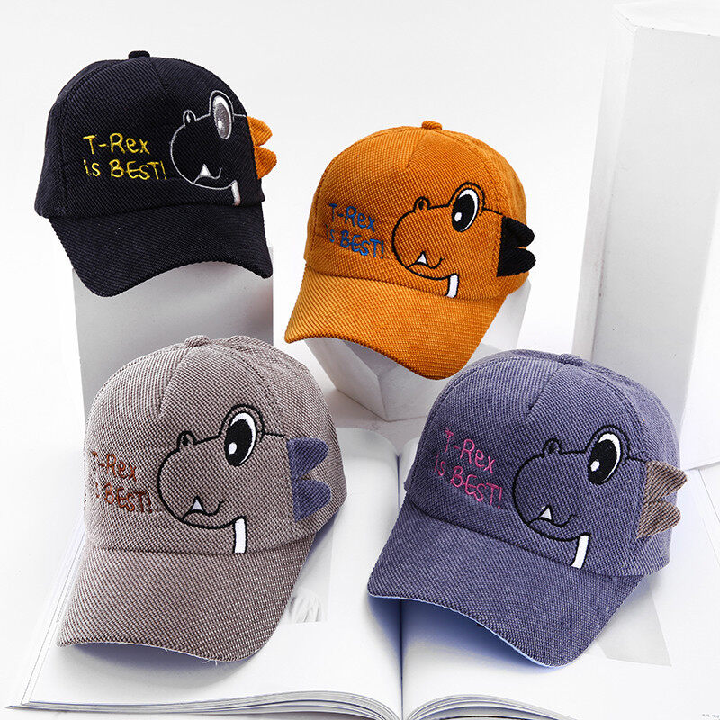เย็บปักถักร้อยการ์ตูนไดโนเสาร์หมวกเด็กอ่อนหมวกเบสบอลนุ่มCorduroyเด็กหมวกผู้หญิงหมวกปรับหมวกเด็ก