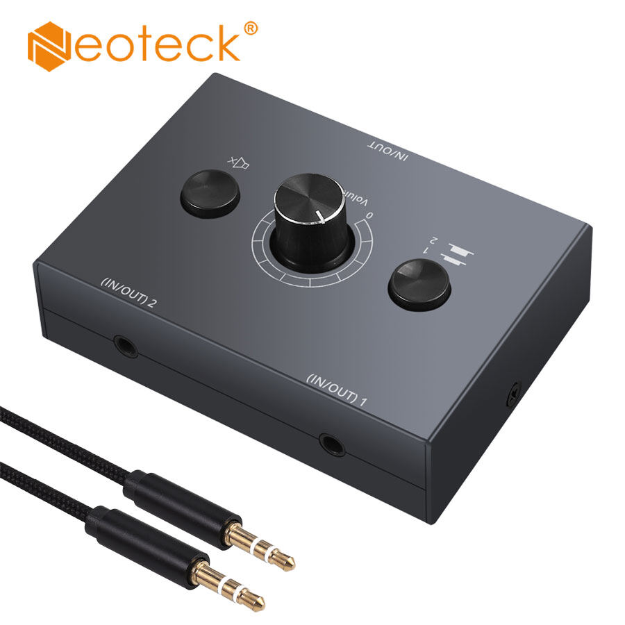 Neoteck 2-trong-1-out 3.5mm stereo âm thanh chuyển đổi âm thanh tắc 3.5mm stereo âm thanh chuyển đổi âm thanh tắc ab switcher với nút mute