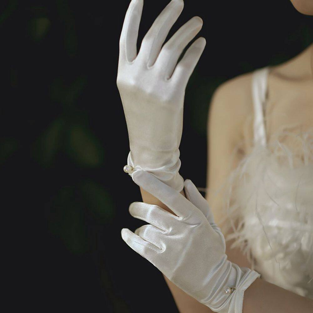 YARUA Hợp thời trang Chống tia UV Satin Cô dâu Năm ngón Biểu diễn Găng tay