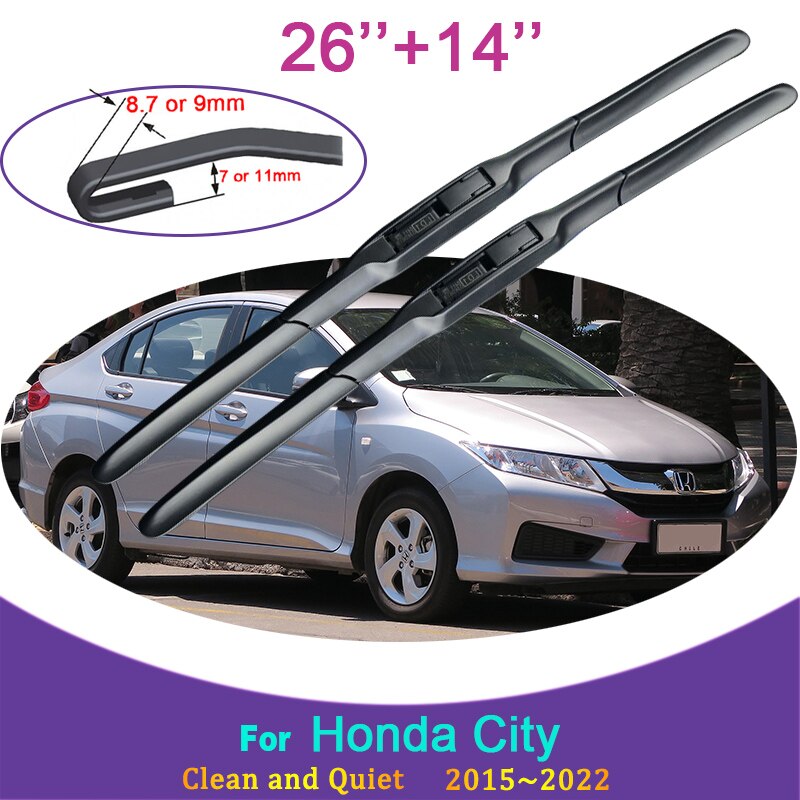 Dành cho honda city 2015 2016 2017 2018 2019 ~ 2022 mẫu gạt nước cao su không khung chổi gạt tuyết kính chắn gió phía trước phụ kiện xe hơi