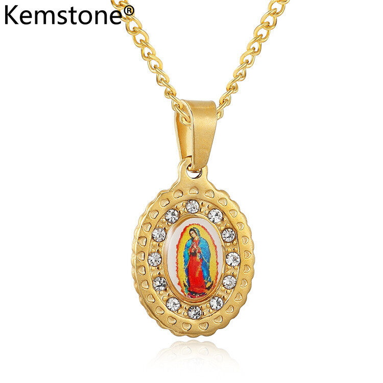 Kemstone Tôn Giáo Vàng Màu Thép Không Gỉ Đức Mẹ Đồng Trinh Mặt Dây Chuyền Cho Phụ Nữ Người Đàn Ông