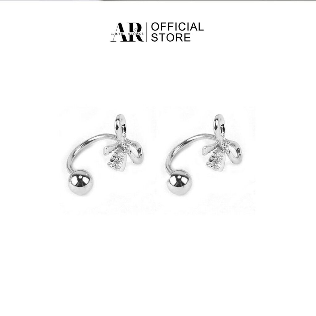 Bông tai bạc aura nữ, khuyên tai nơ bi xoáy-auraslver-kt13