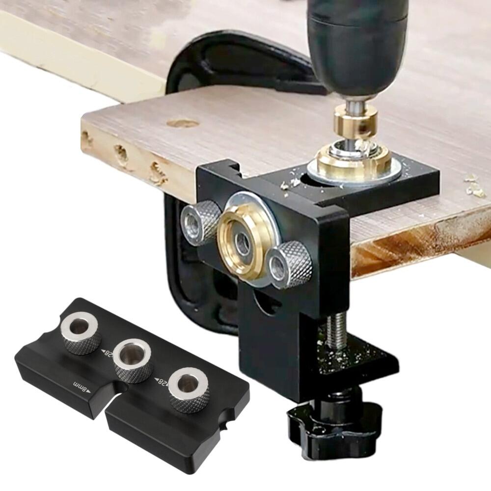 3 In 1 Adjustable Doweling Jig Woodworking Pocket Hole Jig with 6/8/10/12/15mm Drill Bit for Drilling Guide Locator Puncher Tool