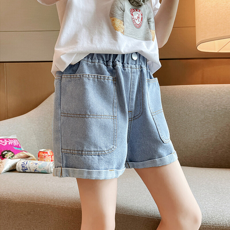 DIIMUU Thời trang trẻ em 5-13 tuổi Mùa hè Quần ngắn Trẻ em Cô gái Quần đùi denim Quần dưới Quần áo Bé gái Quần jean Ngắn