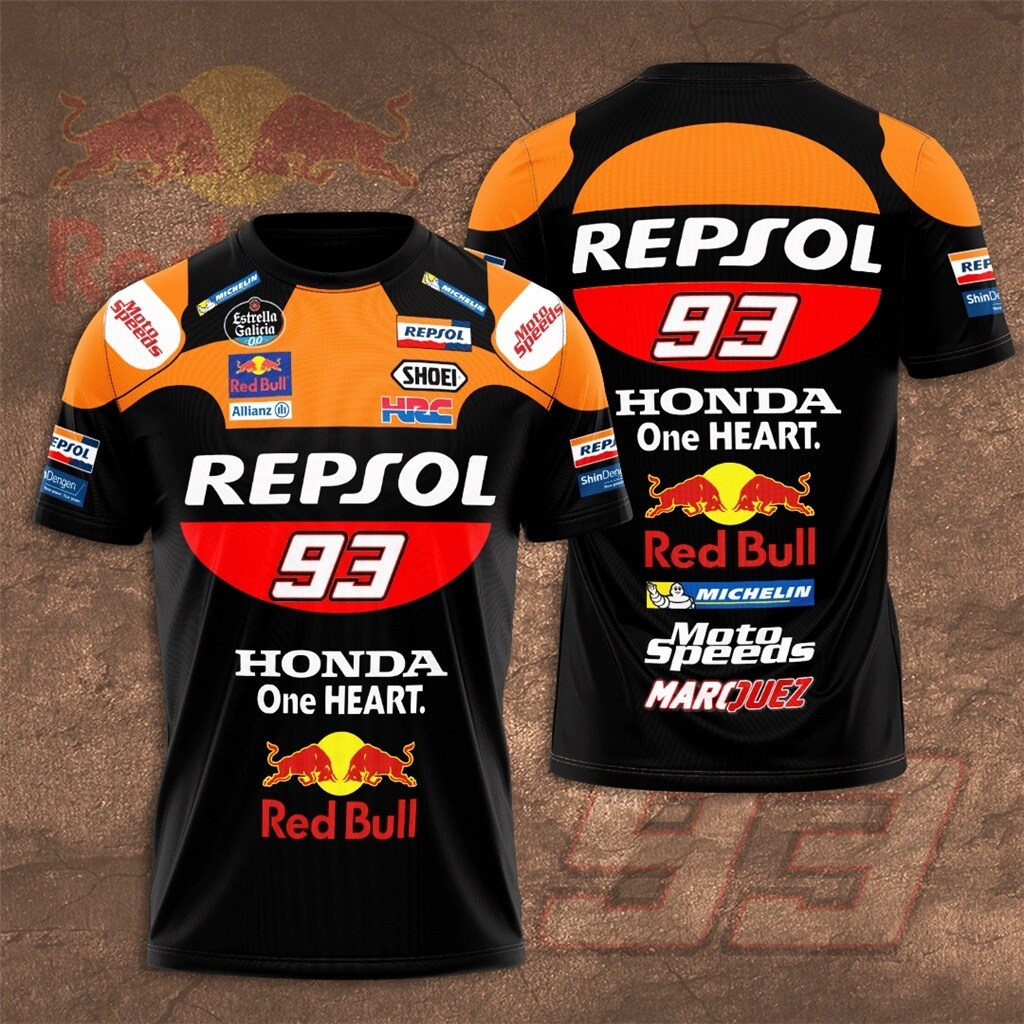 Áo Thun Nam Marc Márquez 93 Repsol Honda Racing Michelin Motospeed Red3D In Hình Quần Áo Nữ Tay Ngắn