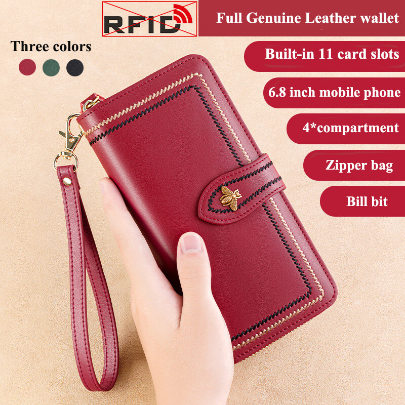 Ví Nữ Da Thật Chặn RFID Dung Tích Lớn Ví Ví Dài Gấp Đôi Ví Kẹp Tiền, Ví Đựng Thẻ Nữ Ví Đựng Nhiều Thẻ Với Dây Kéo Túi