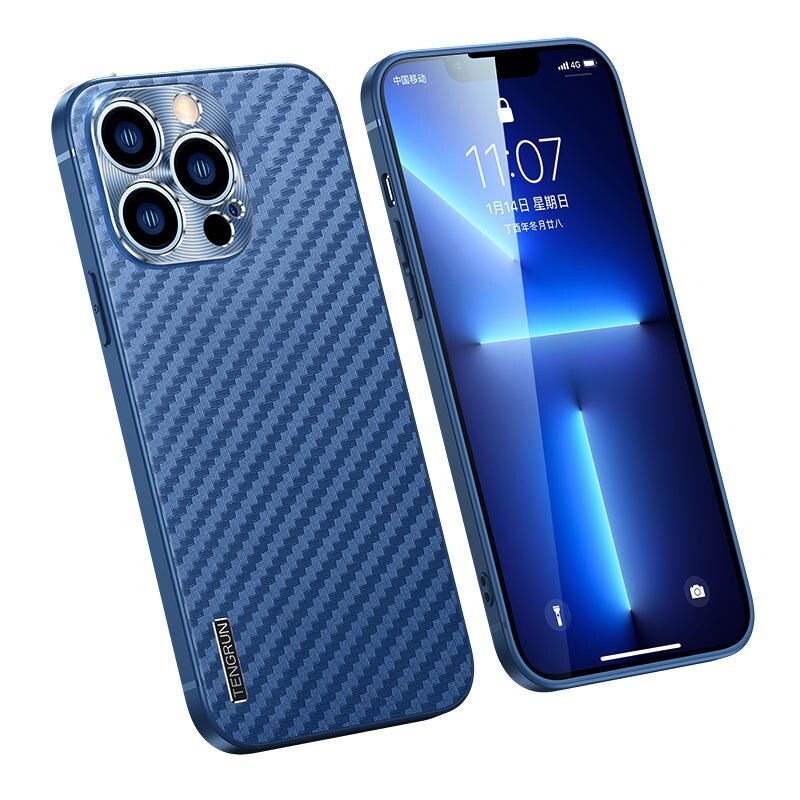 【New Fire】 Carbon Fiber Pattern Ultra Slim PC Case for iPhone 13 12 Pro Max 13 12 11 Pro 11 Pro Max Metal Lens Full Protection Phone Covers