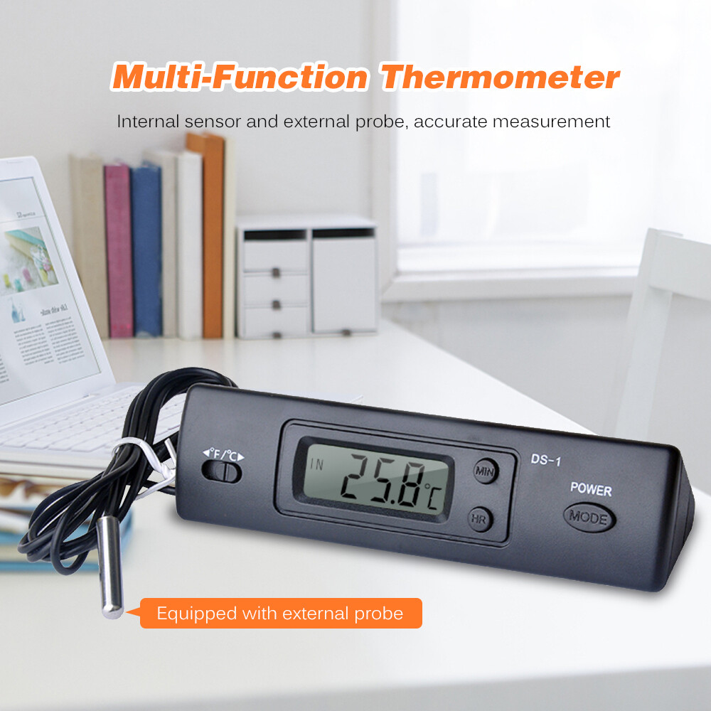 Nhiệt kế mini, điện tử kỹ thuật số xe nhiệt kế nhiệt kế đa năng trong nhà ngoài trời hiển thị nhiệt độ thời gian với đầu dò