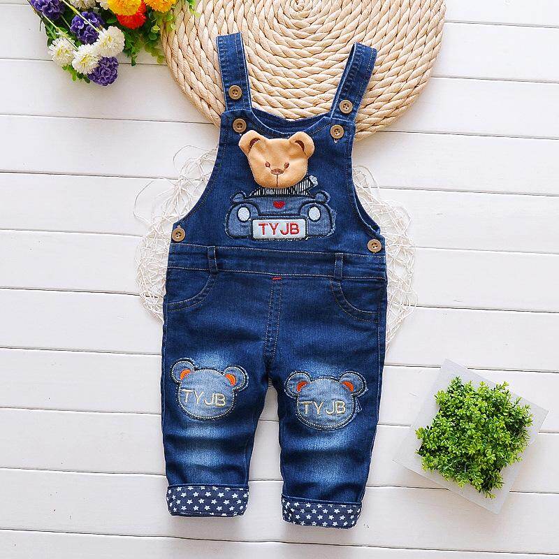 DIIMUU Thời Trang Mới Bé Trai Bé Gái Quần Áo Trẻ Em Quần Yếm Denim Cotton Quần Treo Thường Ngày Quần Gấu Hoạt Hình