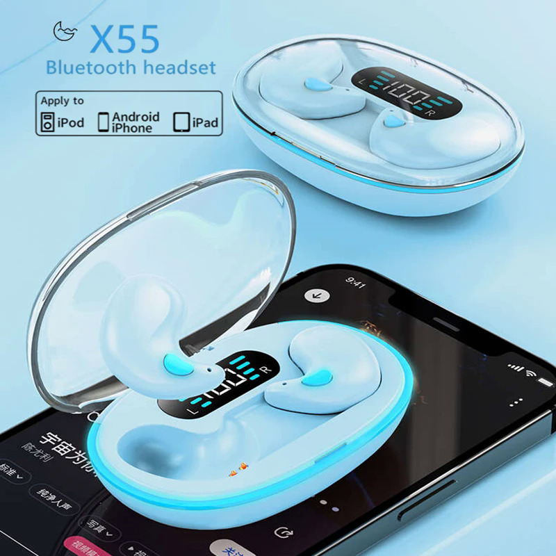 Yjby-new X55 Tai nghe nhét tai không dây ngủ vô hình IPX5 Tai nghe không thấm nước trò chơi thể thao Bluetooth âm thanh stereo nhạc HIFI Tai nghe tai nghe