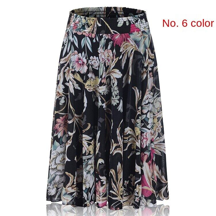 Middle-aged and elderly dancing dress women's summer skirt mid-length Mother's Ice Silk pleated skirt square dance skirt for the elderly