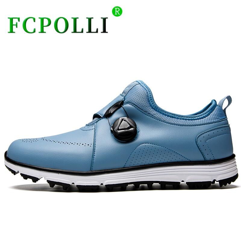 Original Golf Shoes for Men Blue Quick LacingGolf Sneakers Man Genuine Leather Mens Golf Training Comfortable Walking Shoes Men