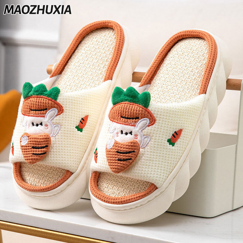 MAOZHUXIA Prowow Women s cute frog home linen slippers Couple s indoor