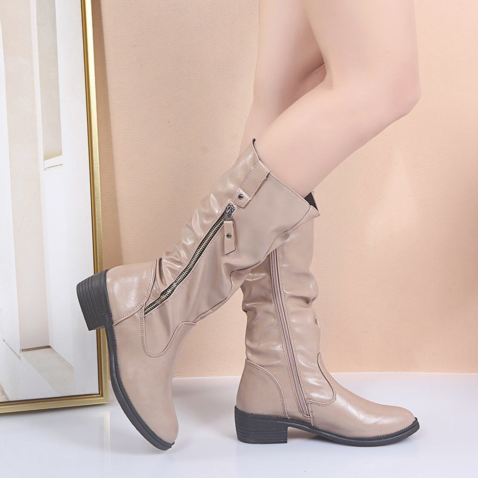 Giày Cao Gót Nữ Màu Thời Trang Giày Tròn Màu Trơn Giữa Mùa Đông Giày Bốt Nữ Có Khóa Kéo Mũi Giày Nữ 2022 1