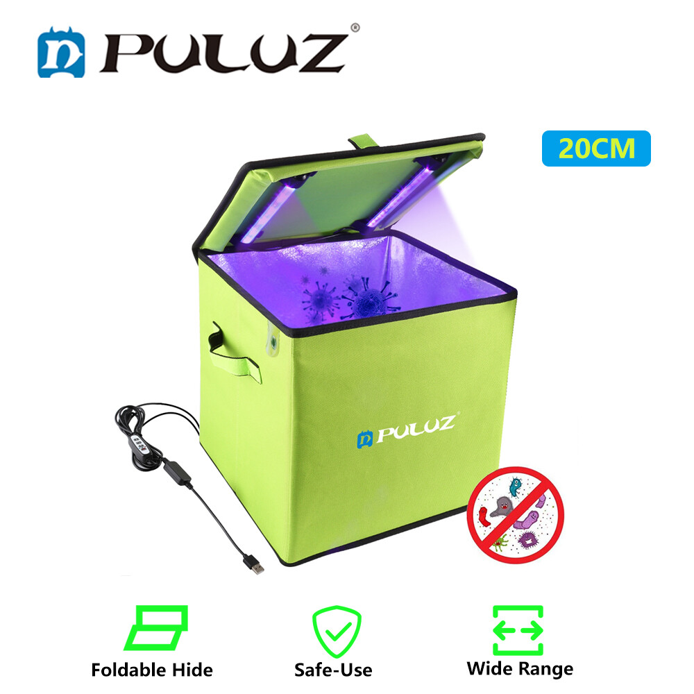 PULUZ 20cm UV Light Tent Box LED Lamp Ultraviolet Disinfection Bag Portable Sterilization Bag Short-wave UVC Germicidal Sterilizer Disinfection Foldable Tent Box for Tooth brushes Towels Mask