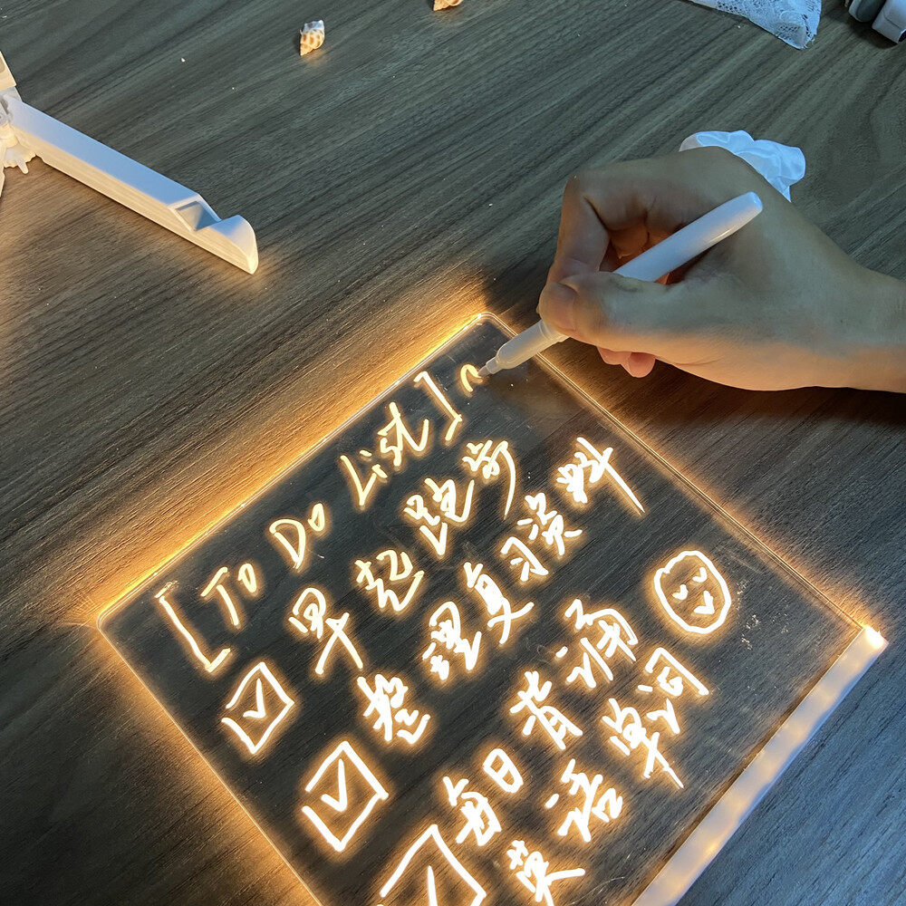 Bảng Ghi Chú Hàng Ngày USB Acrylic Trong Suốt Sáng Tạo 2022 Bảng Ghi Chú Tin Nhắn Với Giá Đỡ Gỗ Bảng Viết Đèn LED Nhắc Nhở  toyQuà tặng cho trẻ emef toy