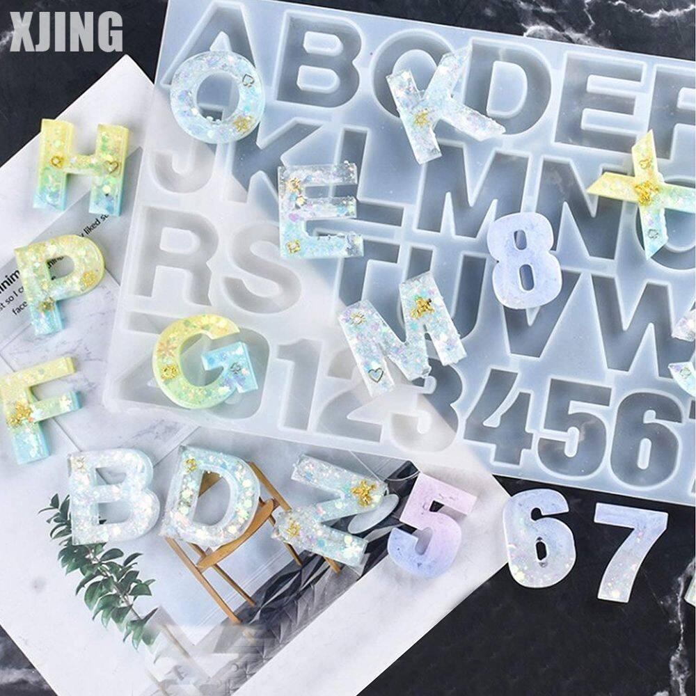 Bộ Khuôn Silicon Nhựa Bảng Chữ Cái XJING Khuôn Epoxy Đúc Chữ Số Phía Sau Cho Móc Khóa Nhựa Đồ Trang Trí Mặt Dây Chuyền Dụng Cụ Đúc Phụ Kiện Tự Làm