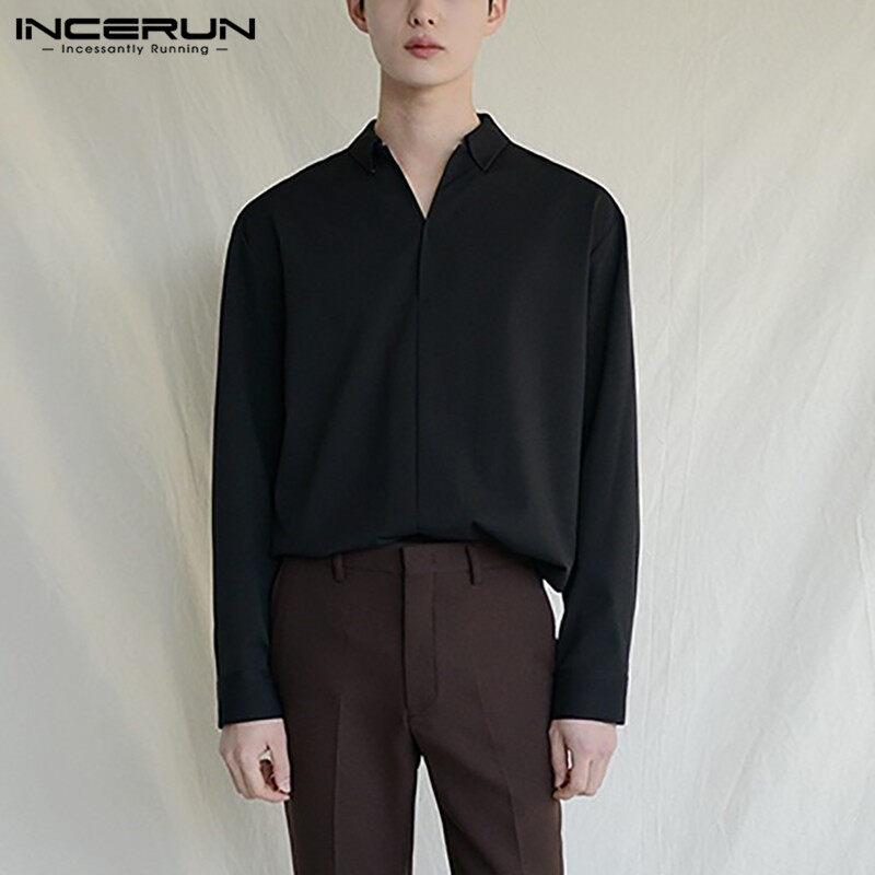 (Korea Style) Áo sơ mi tay dài Hàn Quốc chất cotton mịn dáng suông trẻ trung chi tiết giấu nút thương hiệu INCERUN