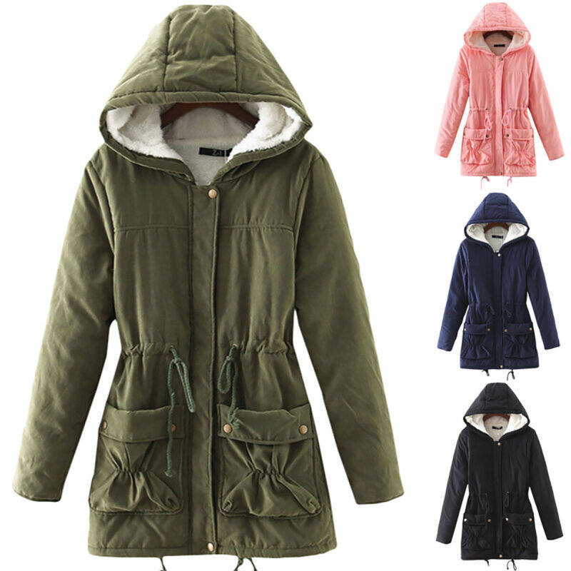 Áo Khoác Nữ Có Mũ Trùm Đầu Parka Mùa Đông Ấm Áp Lót Lông Cừu Áo Khoác Ngoài 2XL