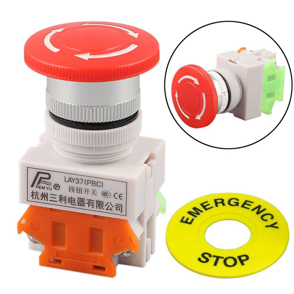 Công tắc nút bấm dừng khẩn cấp ac 1no 1nc dpst nắp nấm màu đỏ công tắc 660v & 10a thiết bị tự khóa