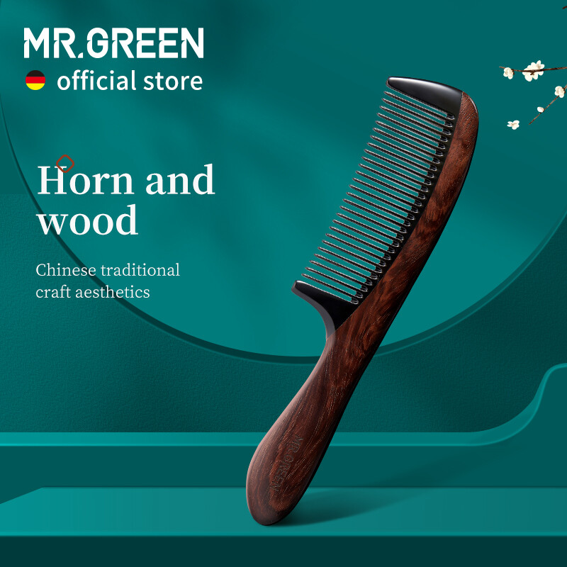 MR.GREEN Comb, Gỗ Tự Nhiên Với Sừng Nối Cấu Trúc Lược Chải Tóc Răng Mịn Lược Mát Xa Da Đầu Chống Thống Kê, Nhà Vẻ Đẹp Công Cụ