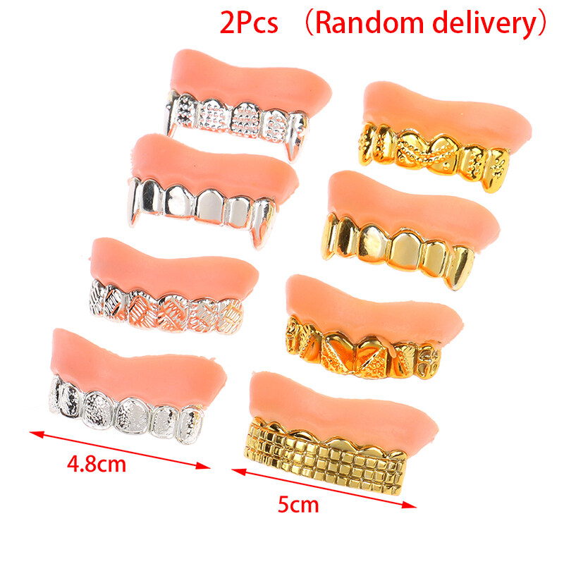 JP TOY 2PCS Halloween costumes electroplated gold and silver false teeth