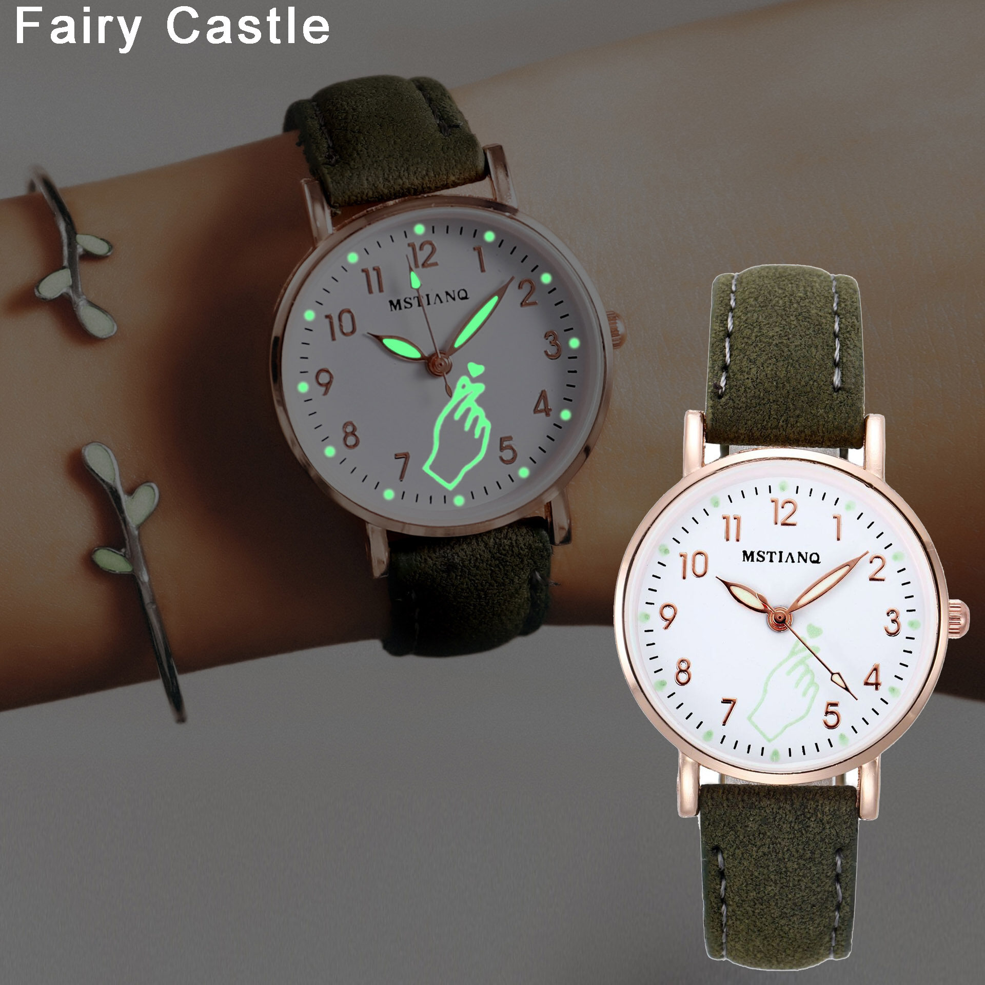 【Fairy Castle】đồng Hồ Dạ Quang Đồng Hồ Da Nam Nữ Dễ Thương Phát Sáng Ban Đêm Đồng Hồ Thạch Anh Mặt Số Nhỏ Đơn Giản Đồng Hồ Đeo Tay