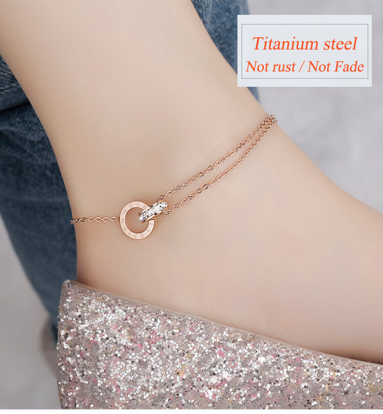 Yuki Của Sang Trọng Thương Hiệu Nổi Tiếng Jewelry Chữ Số La Mã Vòng Chân Cho Phụ Nữ Rose Gold Màu Titanium Steel Ladies Jewelry Không Phai