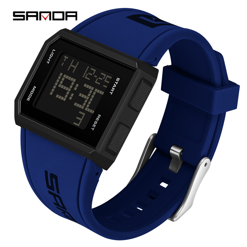 SANDA Multi-functional Sports Waterproof Square Men's Watch Luxury Quartz Luminous Swimming LCD Watch SD9003-10 ราคา 227 บาท*ส่งฟรี