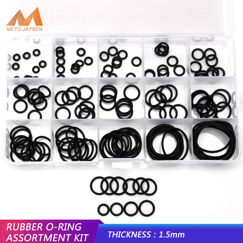 Đường kính 6mm-30mm độ dày 1.5mm 150PCS đen NBR Nitrile con dấu cao su 15 Kích cỡ Bộ hộp niêm phong O-ring dq005