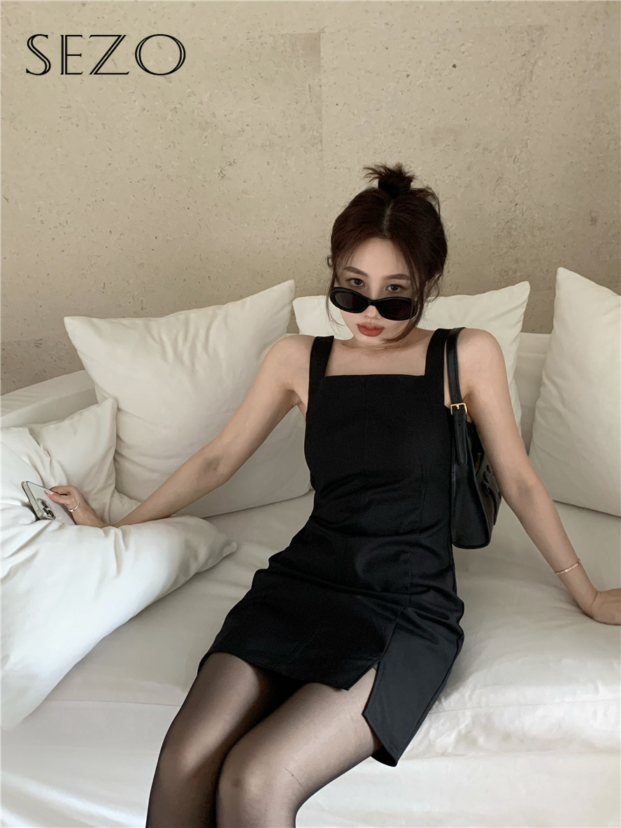 Sezo đầm hai dây không tay xẻ tà dáng ôm phong cách hàn quốc cho nữ