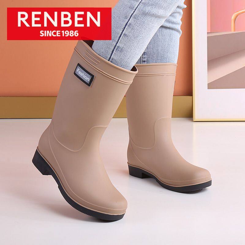 Renben phiên bản Hàn Quốc giày đi mưa đồ mặc ngoài nữ Bốt Đi Mưa Ống trung