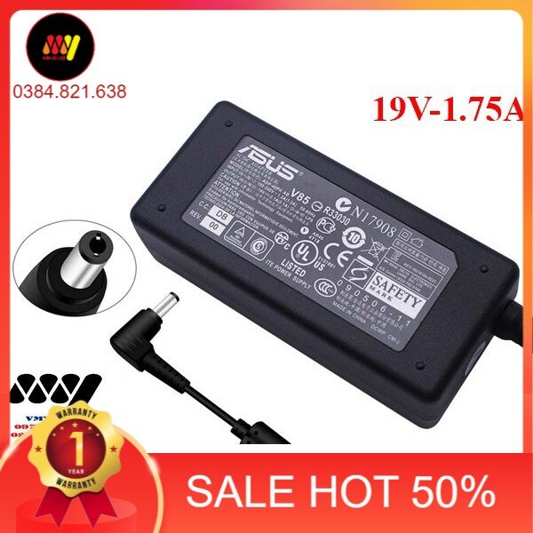 Sạc asus chân nhỏ 19v - 1.75a - kèm dây nguồn - bh 12 tháng
