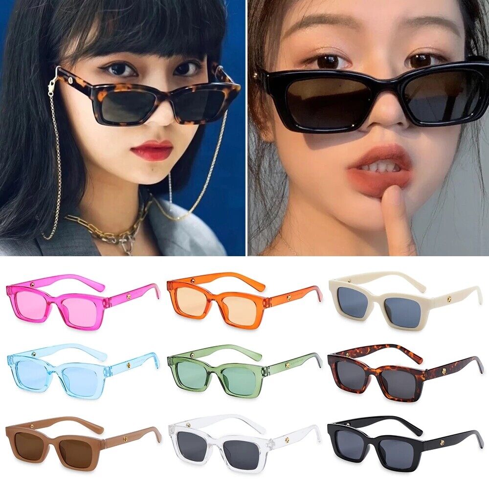 Retro Phụ Nữ Kính Mát, Kính Râm Gọng Hình Chữ Nhật Nhỏ, UV400 Bảo Vệ Mắt Kính Du Lịch Mùa Hè Bãi Biển Hợp Thời Trang Kính Mắt