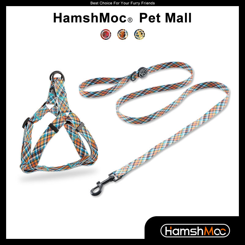 HamshMoc Striped Dog Harness And Leash Set Adjustable Durable Pet Harness Soft Dog Leash for Small Medium Large Dogs ราคา 544 บาท*ส่งฟรี