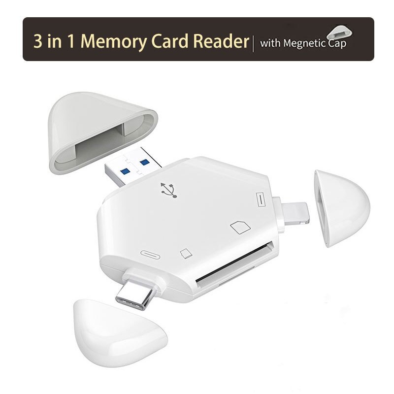 Jomaa 3 trong 1 đầu đọc thẻ nhớ với tam giác từ Kiểu mũ C USB-C Cổng USB lightning hỗ trợ TF/SD cho máy tính, máy tính bảng Android PC máy tính xách tay MacBook điện thoại thông minh SD/TF OTG Đầu đọc thẻ