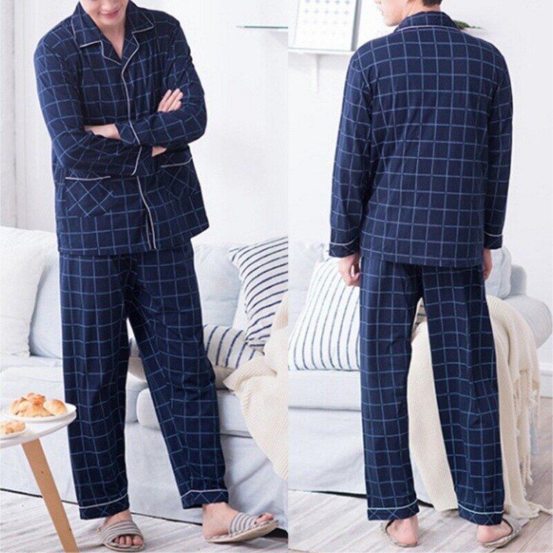 Đồ ngủ nam bộ đồ ngủ cotton kẻ sọc cho nam đồ ngủ quần dài tay ngắn đồ ngủ mặc nhà cho nam quần áo mặc nhà