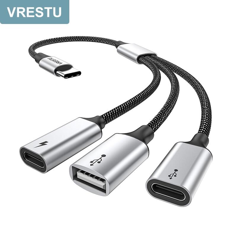 Dock 3 trong 1 usb c đến cổng usb kép c type c bộ chuyển đổi otg bộ chia 3 cổng dữ liệu usb pd60w trung tâm sạc dây cáp cho macbook ipad google tv