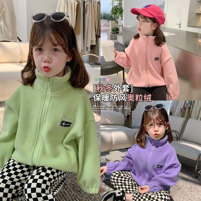 Fleece Jacket Girls 1-10 Years 2022 Winter New Fashion Stand Collar Cardigan Coat Western Style Casual Korean Jacket for Big Kids Girls
